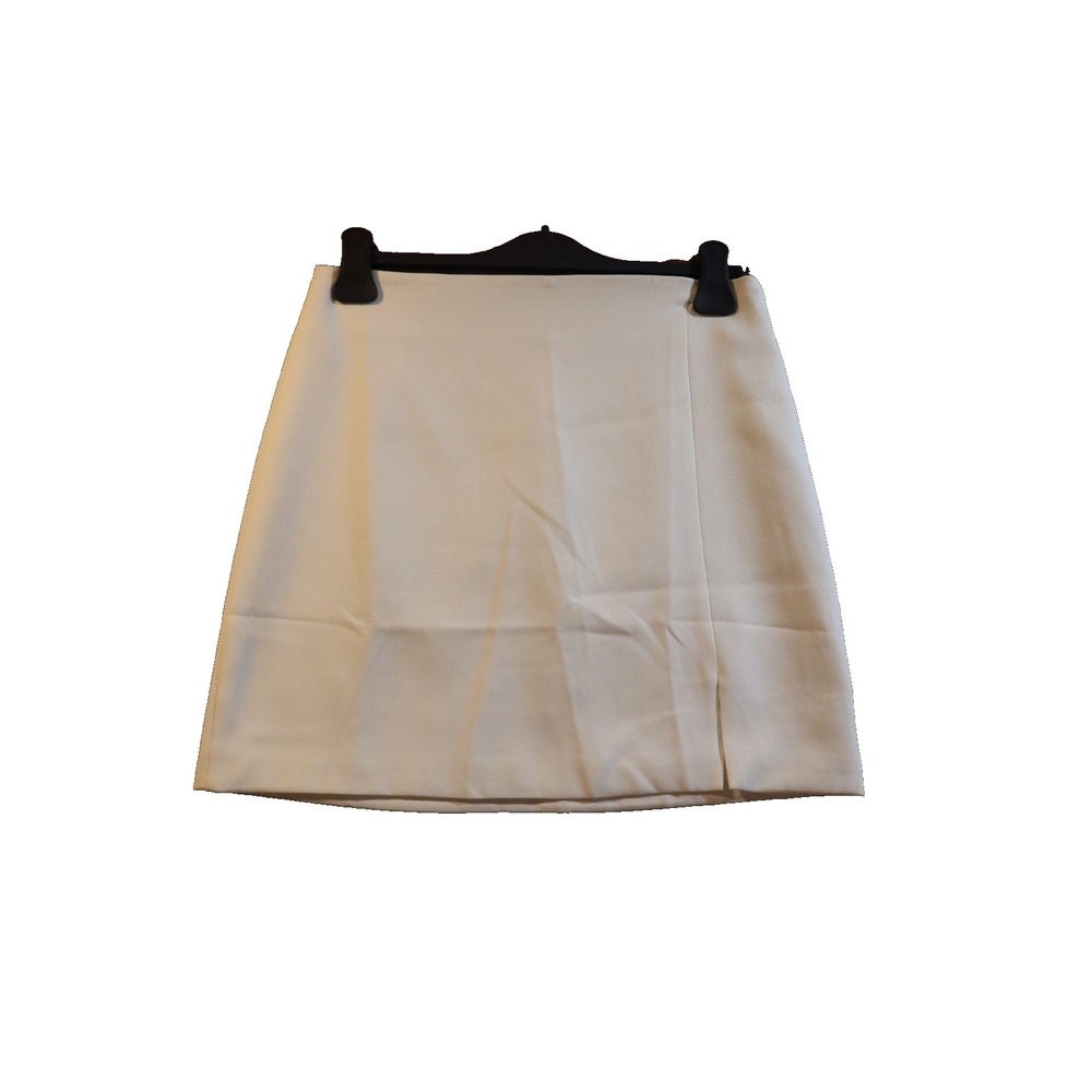 Glam White Ivory Mini Skirt Size M High Waist Front Slit Structured A Line